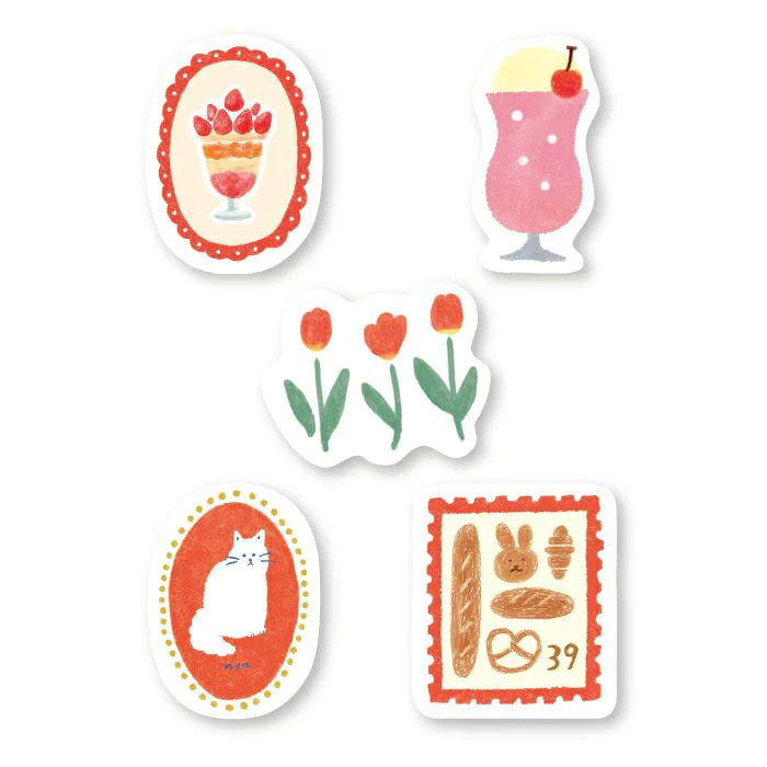 Furukawa Paper Watashi Biyori Flake Stickers / Aka-iro