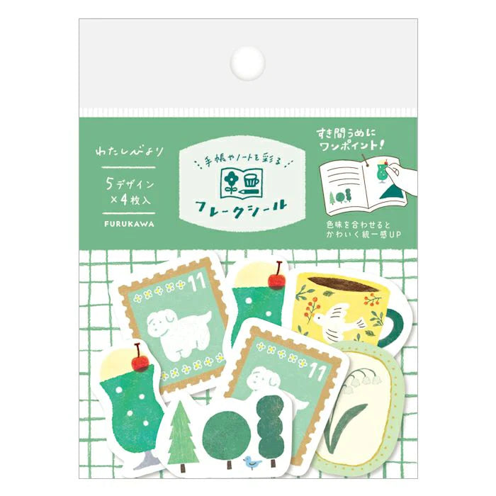 Furukawa Paper Watashi Biyori Flake Stickers / Midori-iro