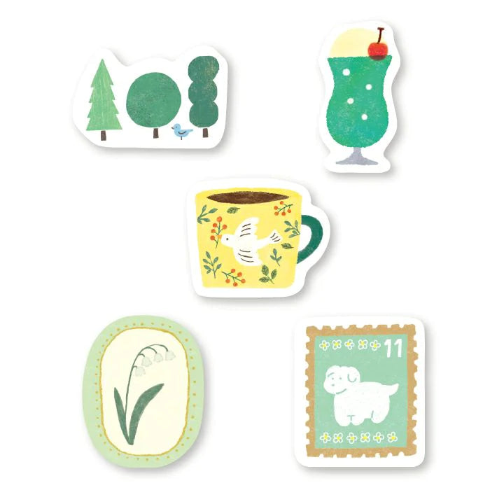 Furukawa Paper Watashi Biyori Flake Stickers / Midori-iro