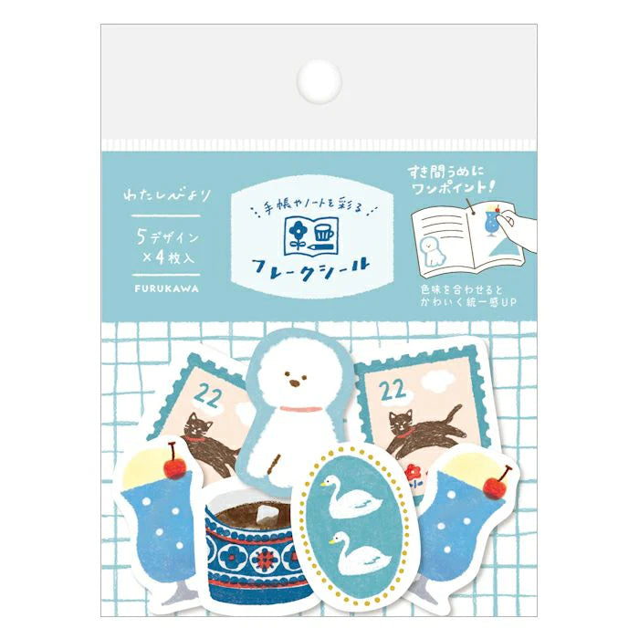 Furukawa Paper Watashi Biyori Flake Stickers / Ao-iro