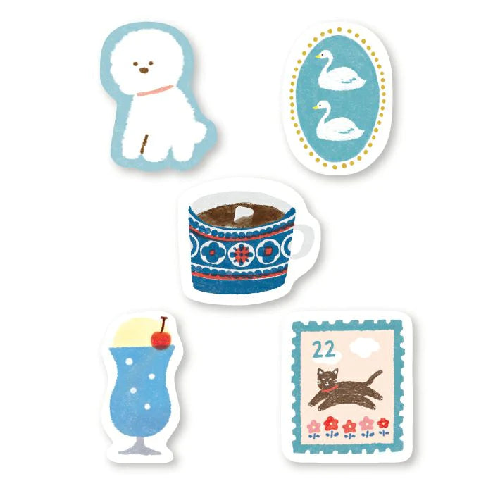 Furukawa Paper Watashi Biyori Flake Stickers / Ao-iro
