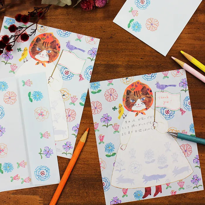 Cat and Flowers / Aiko Fukawa Letter Pad · Cozyca