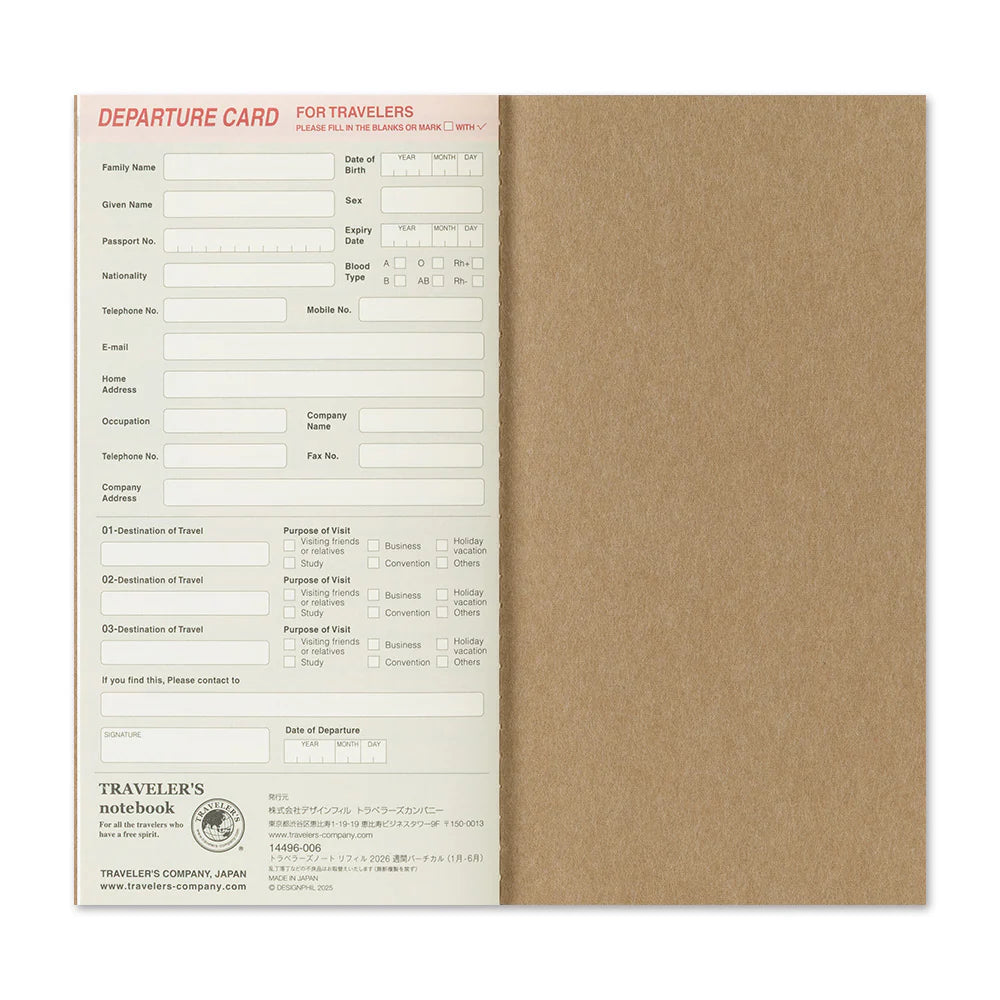 2026 TRAVELER'S Diary Weekly Vertical (Regular Size)