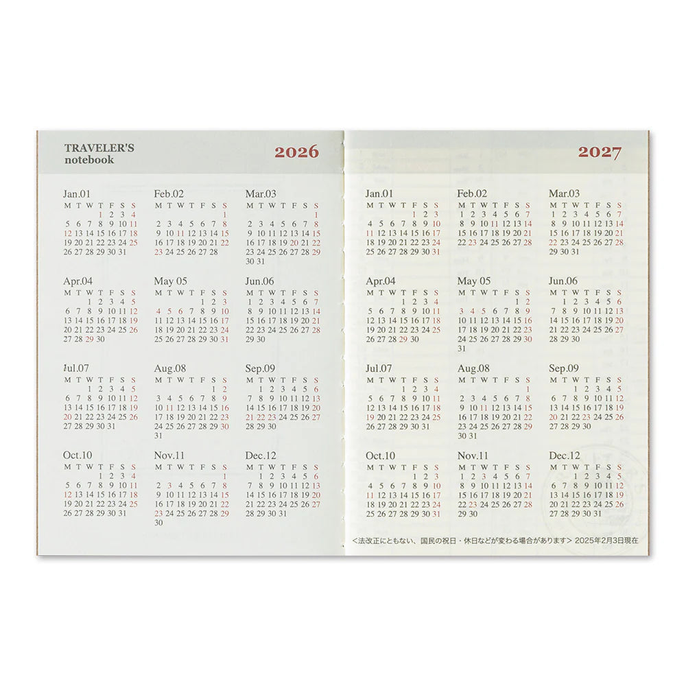 2026 TRAVELER'S Diary Weekly (Passport Size)