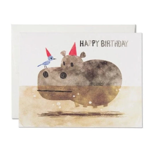 Bird and Hippo Birthday Greeting Card