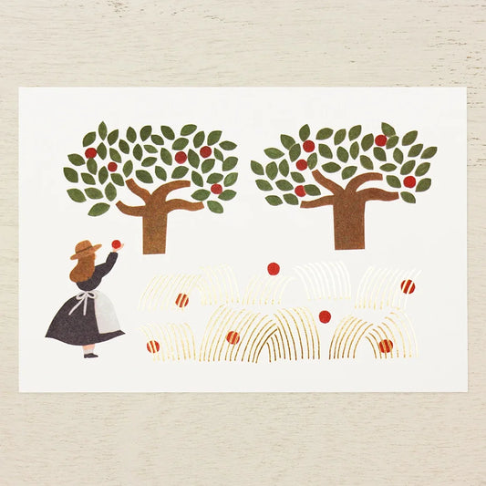 Apple Orchard Foil Stamped Postcard / Necktie · Cozyca