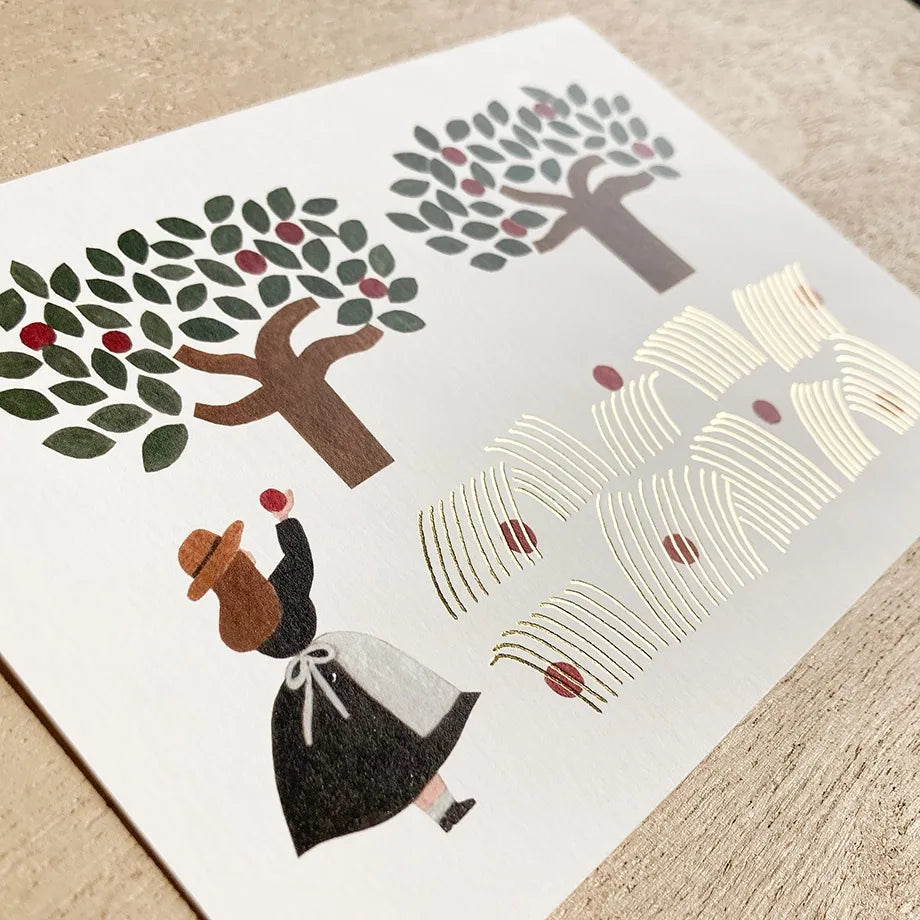 Apple Orchard Foil Stamped Postcard / Necktie · Cozyca