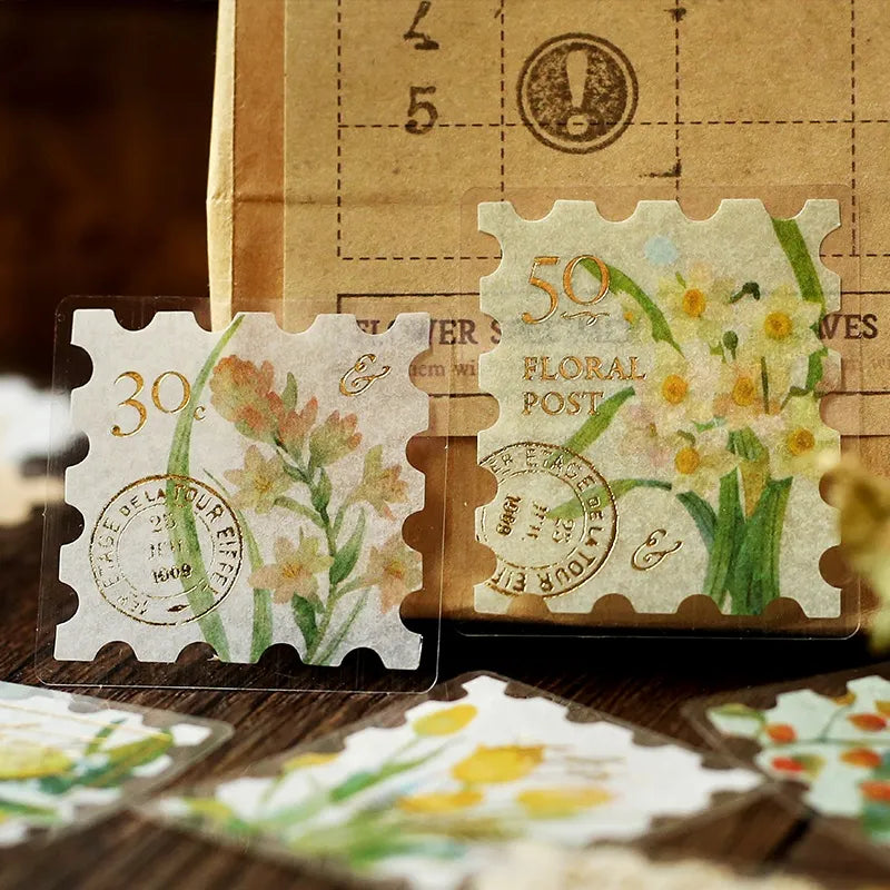 Yellow / Plant Postage Stamp Flake Stickers · BGM