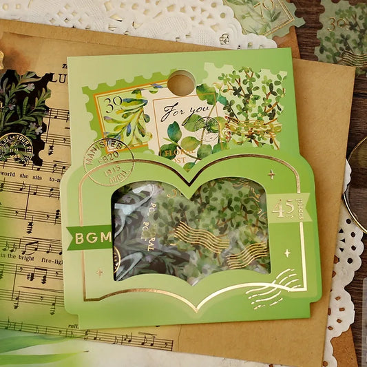 Green / Plant Postage Stamp Flake Stickers · BGM