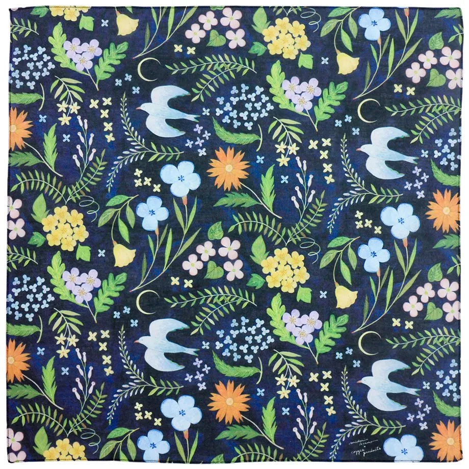 Flowers, Birds, Wind and Moon Handkerchief | Midori Asano · Cozyca
