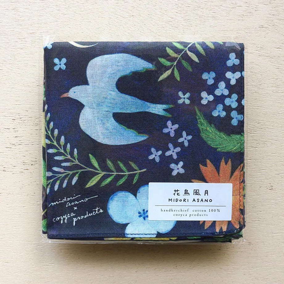 Flowers, Birds, Wind and Moon Handkerchief | Midori Asano · Cozyca