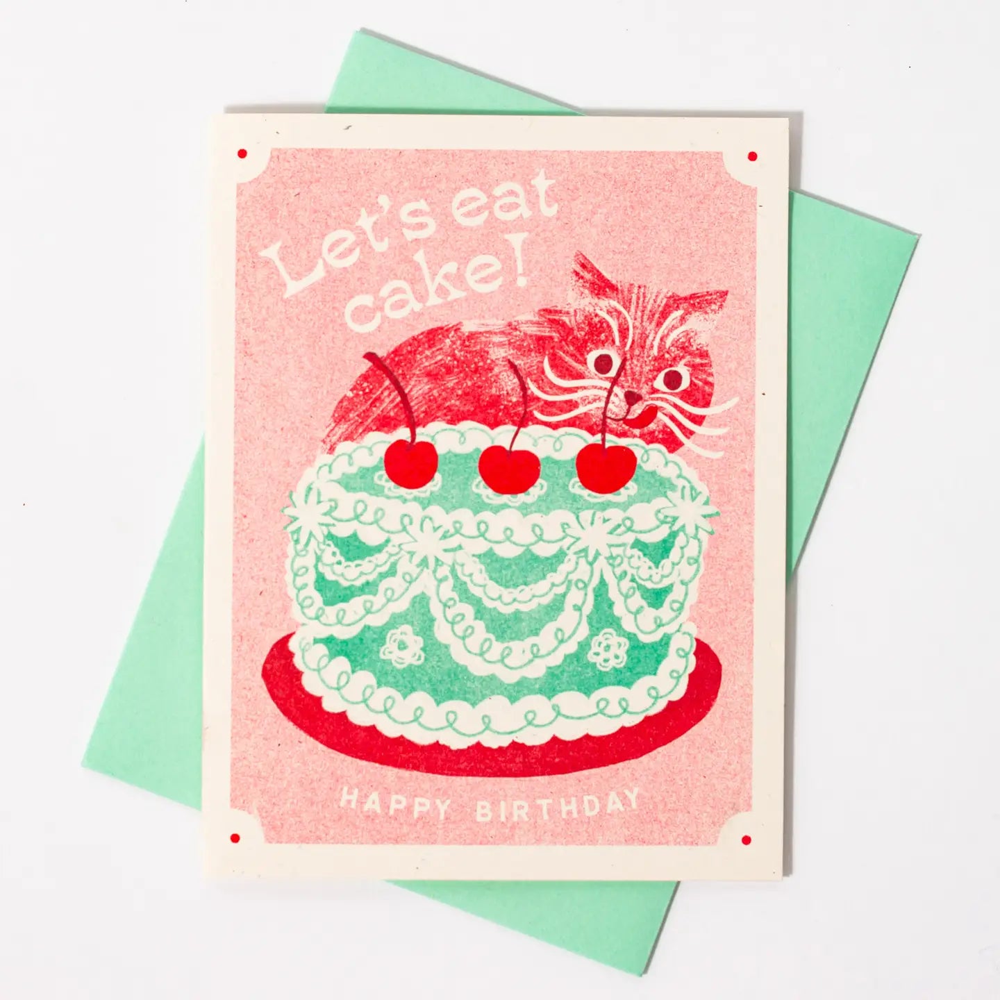 Let's Eat Cake Cat Risograph Card · Bromstad Printing Co.