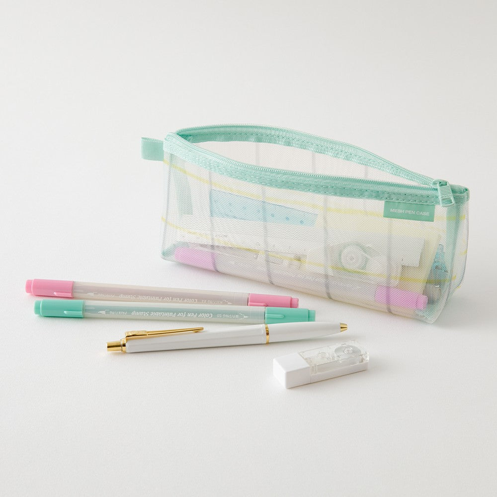 Green Pen Mesh Case with Gusset · Midori