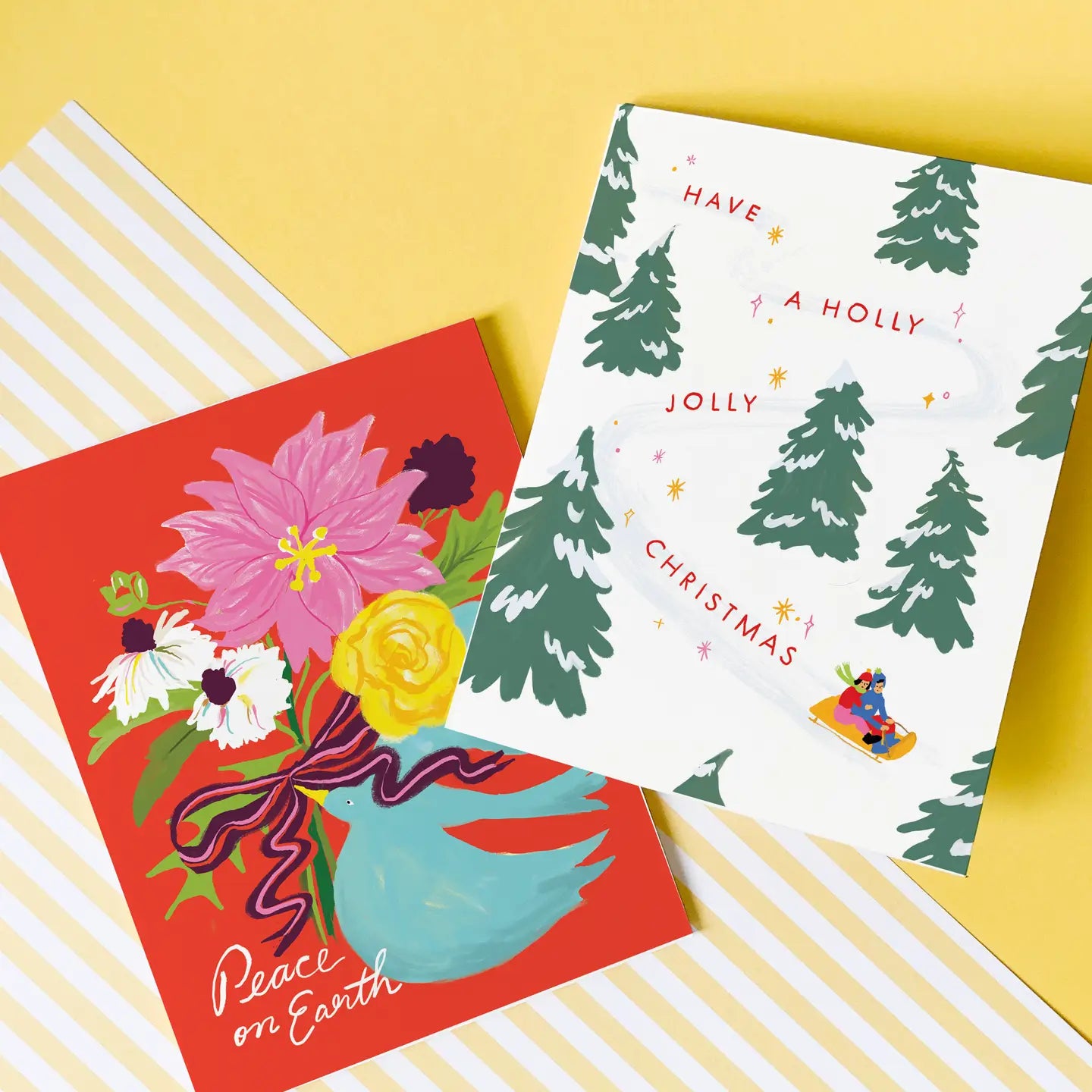 Jolly Sledding Classic Christmas Tree Holiday Card · Karen Schipper