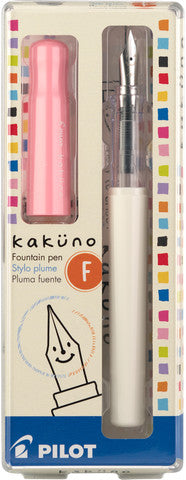 Kakuno Fountain Pen White Barrel Pink Cap - F