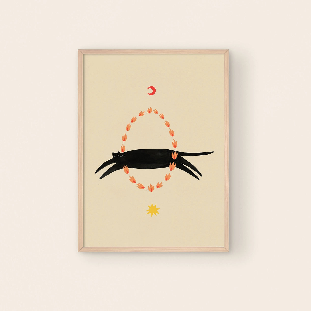 Fiery Circus Cat Art Print - A5