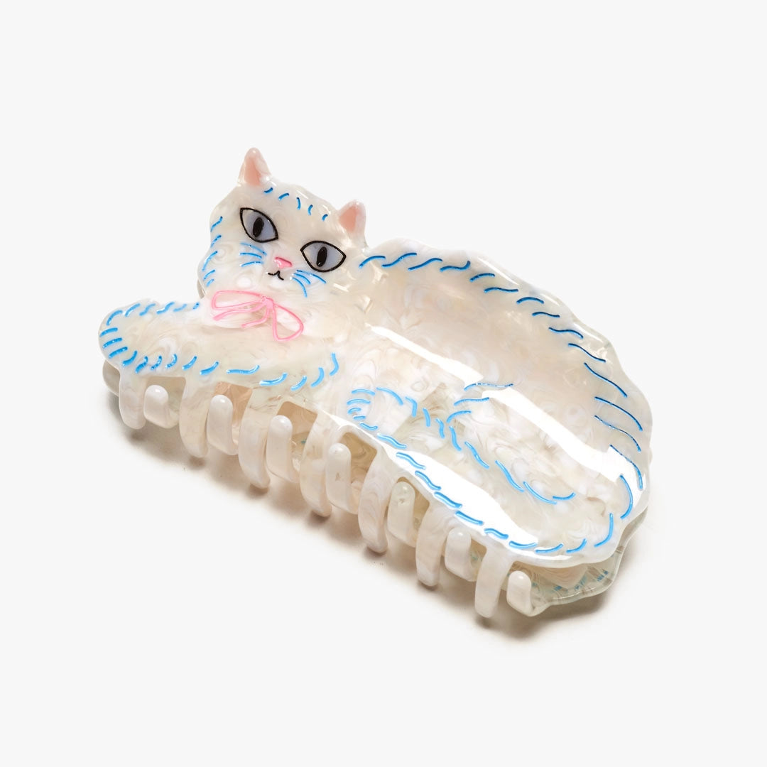 White Persian Cat Hair Claw with Pink Bow · Winona Irene