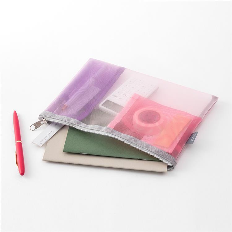 Medium Pink Pen & Tool Pouch Mesh with Gusset · Midori