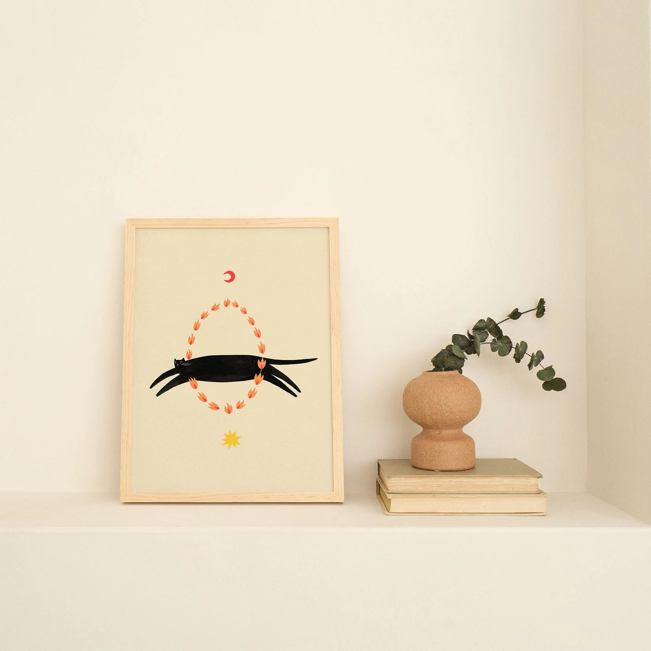 Fiery Circus Cat Art Print - A5