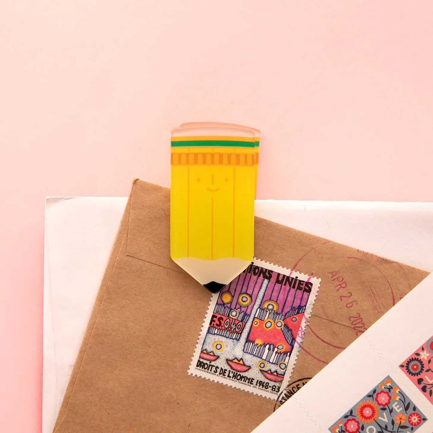 Happy Pencil! Decorative Double-Sided Clear Acrylic Clip
