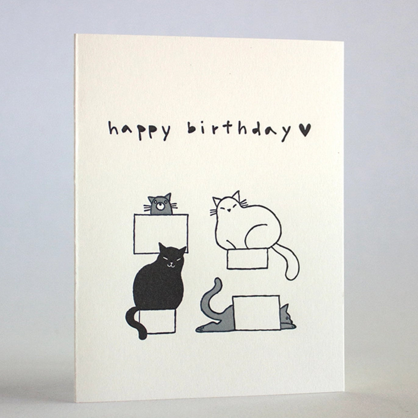 Cat boxes happy birthday heart black and white cute simple line art hand drawn