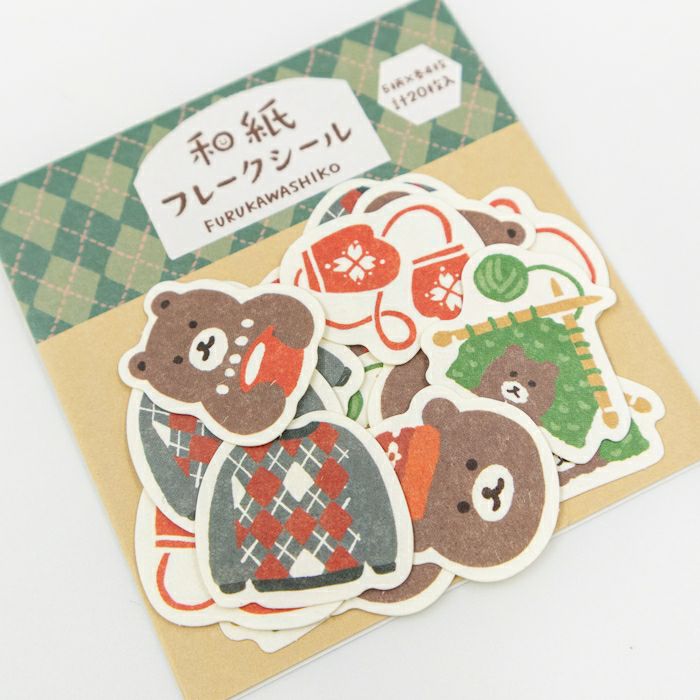 Knitting and Bear Winter Flake Stickers · Furukawashiko