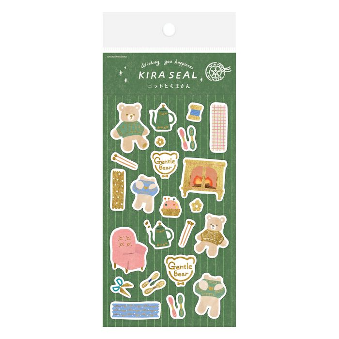 Knitting and Bear Foil Stamped Sticker Sheet · Furukawashiko