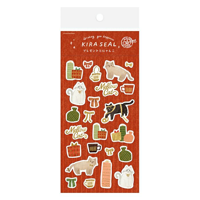 Presents and Cat Foil Stamped Sticker Sheet · Furukawashiko