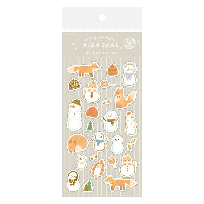 Snowman and Fox Foil Stamped Sticker Sheet · Furukawashiko