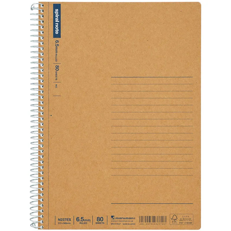 Maruman A5 Basic Spiral Notebook 6.5mm Ruled