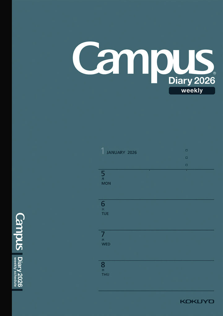 A5 Campus Diary 2026 Monthly Dark Green Cover Horizontal Weekly· Kokuyo