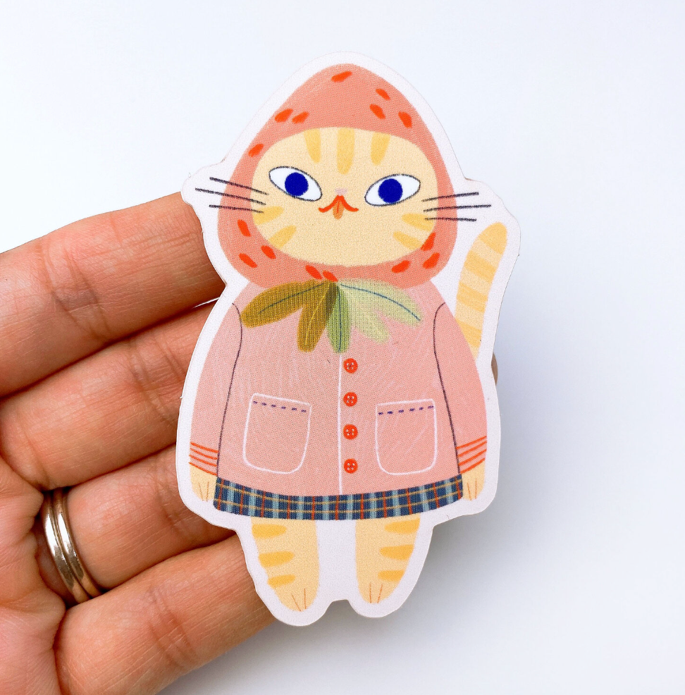Strawberry Gato Vinyl Sticker - Heidiroo