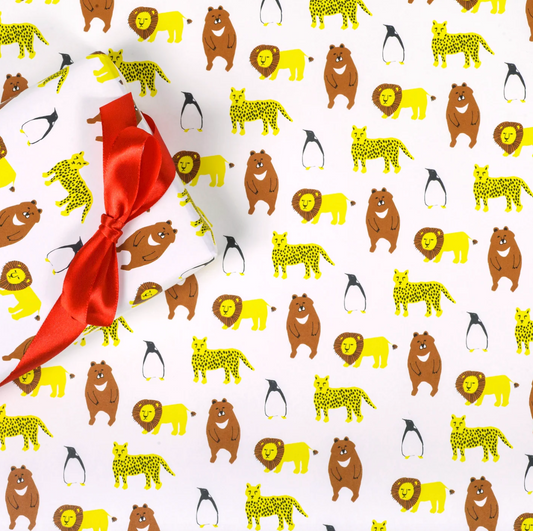Animal Pattern (Bear, Tiger, Lion, Penguin) Wrapping Paper · Regaro Papiro