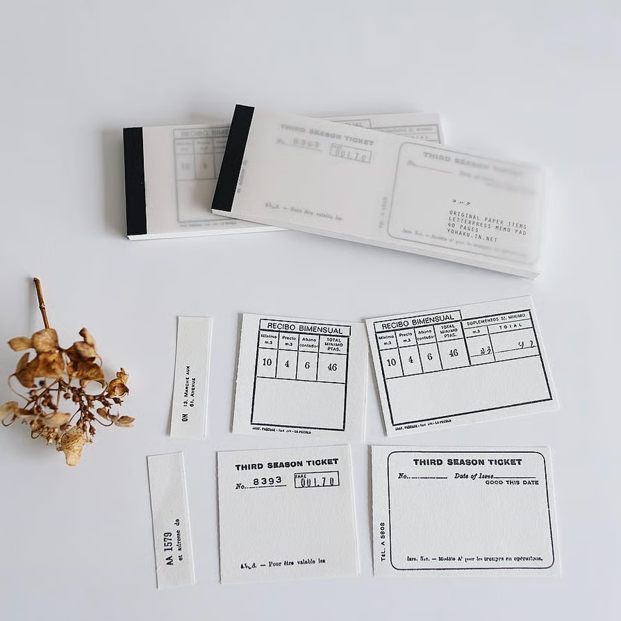 Ticket Black Letterpress Memo Pad · Yohaku