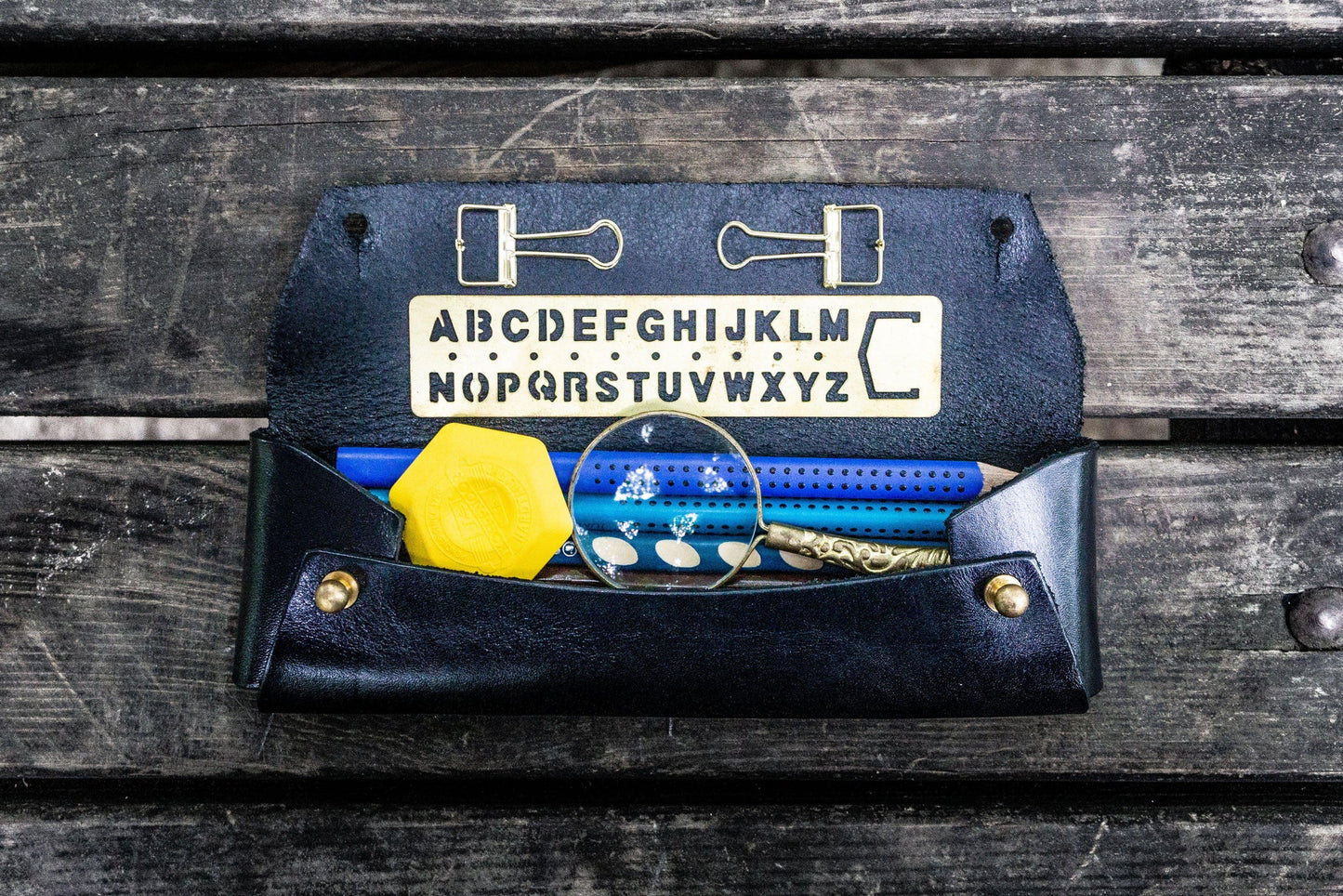 Student Leather Pencil Pouch / Black · Galen Leather Co.