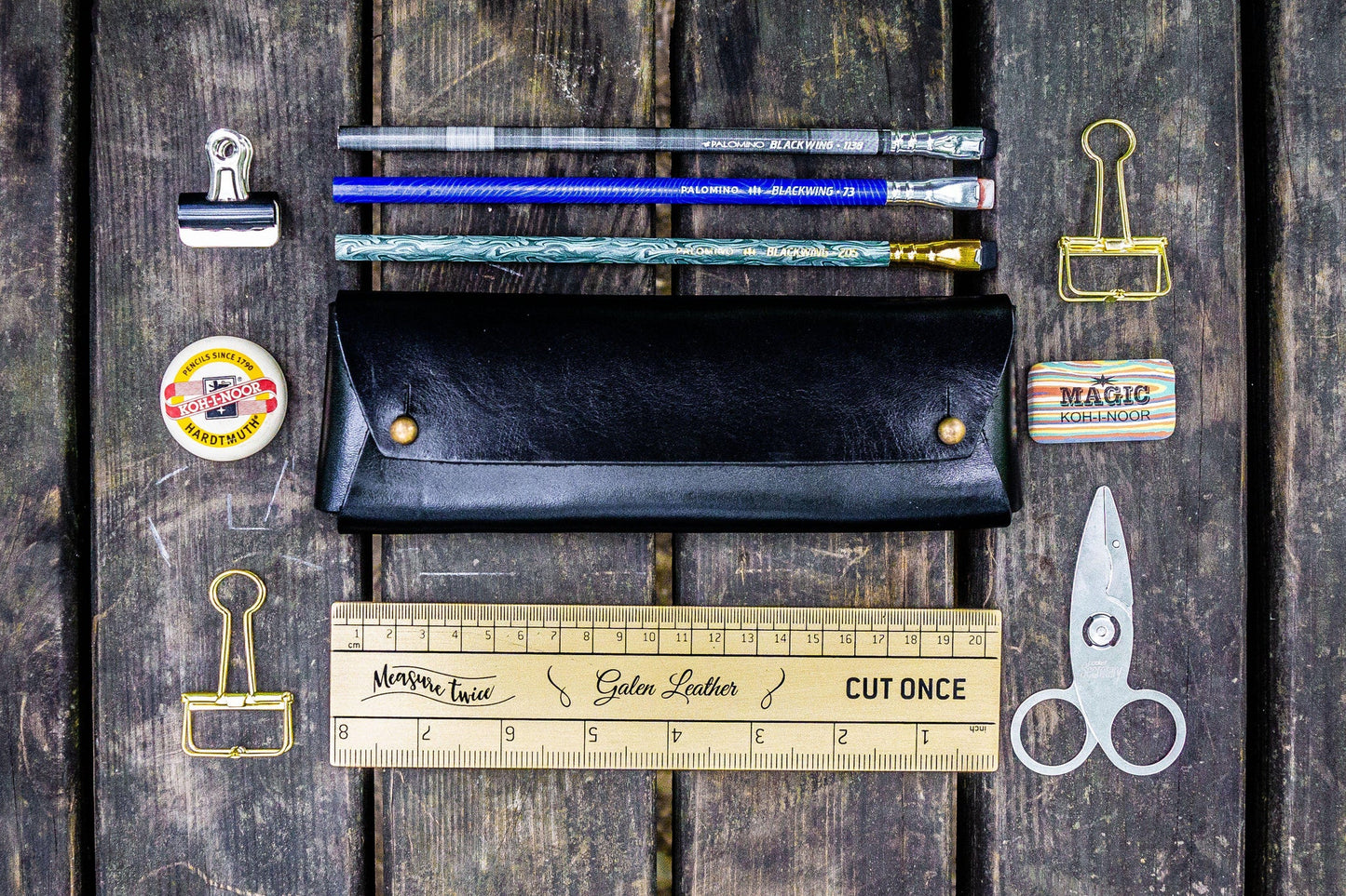 Student Leather Pencil Pouch / Black · Galen Leather Co.