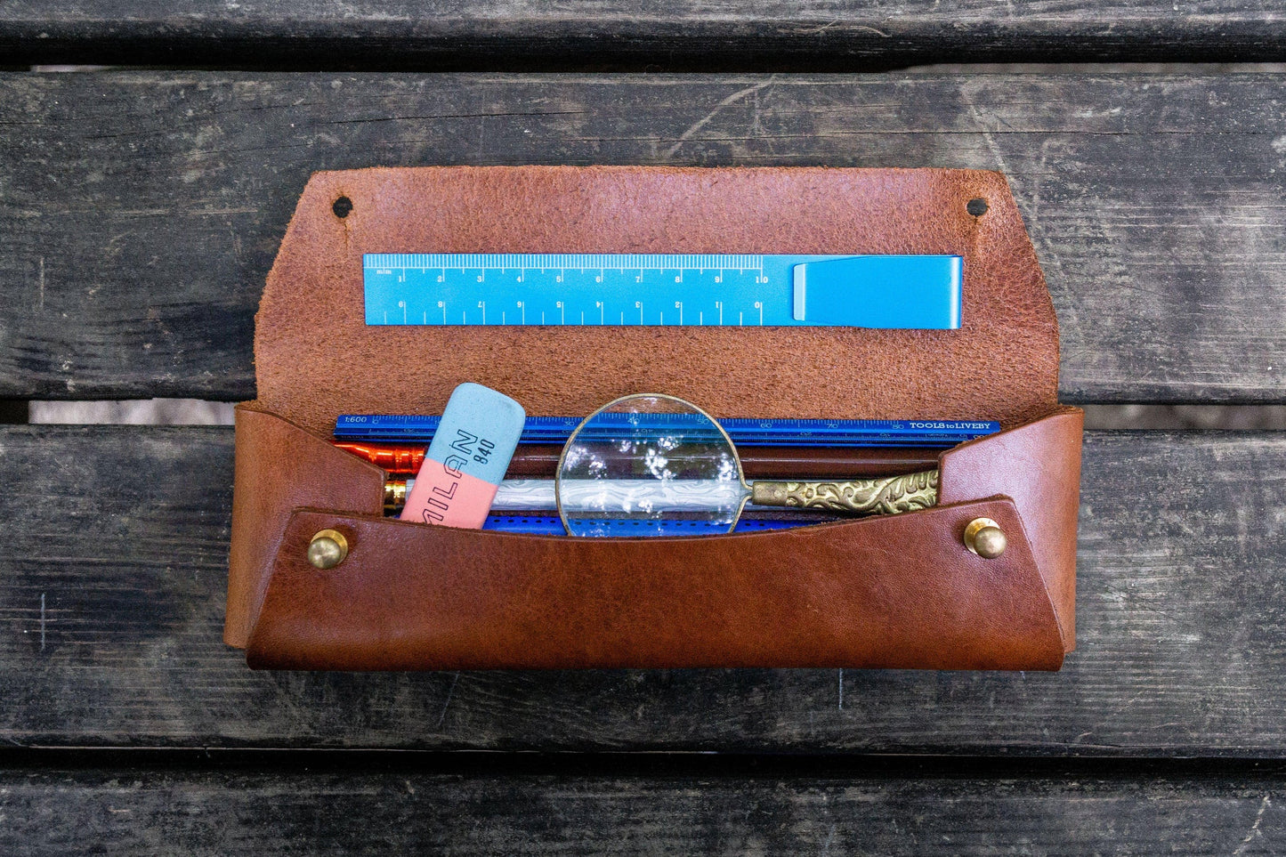 Student Leather Pencil Pouch / Brown · Galen Leather Co.