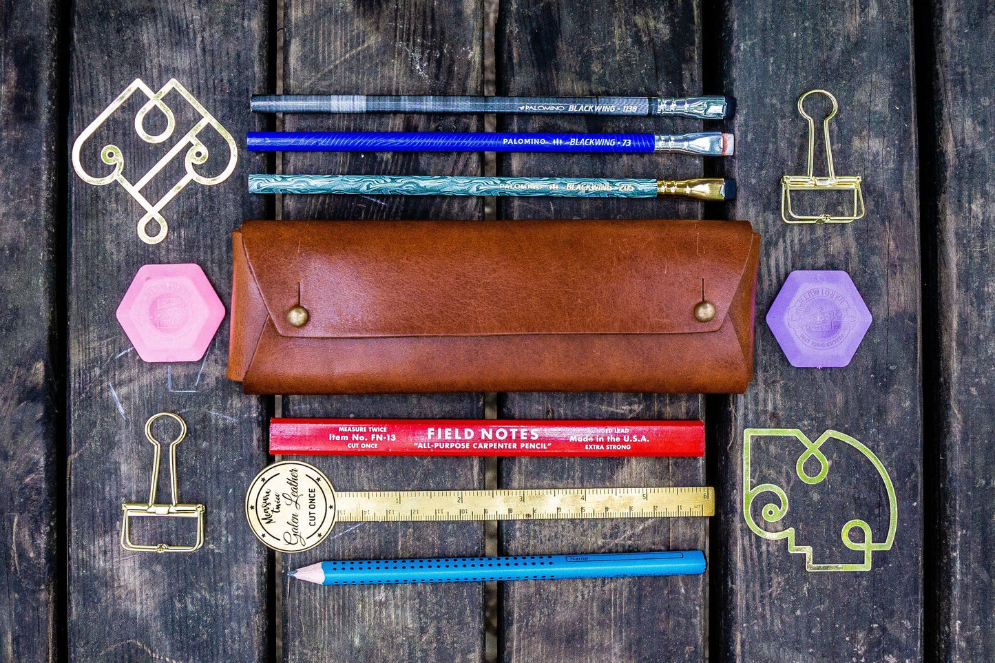 Student Leather Pencil Pouch / Brown · Galen Leather Co.