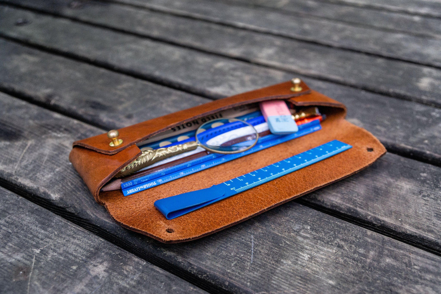 Student Leather Pencil Pouch / Brown · Galen Leather Co.