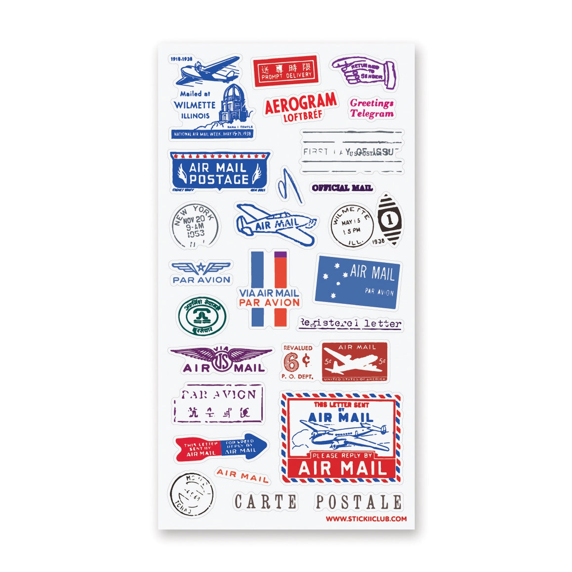 Vintage Postal Stamps Sticker Sheet