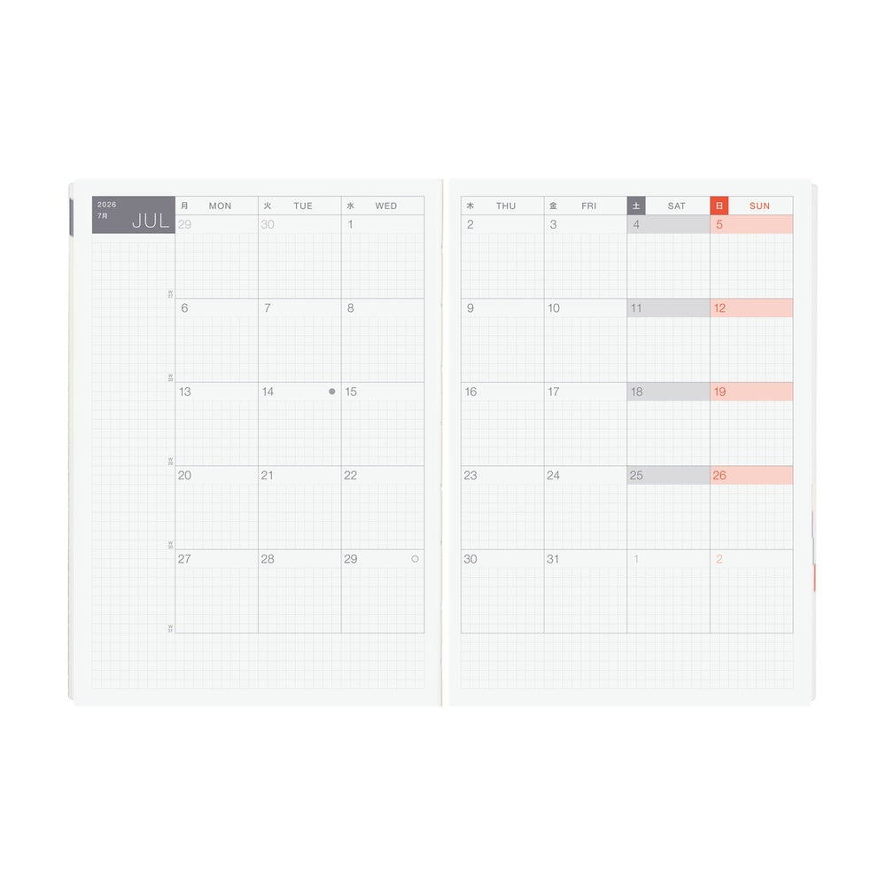 2026 Hobonichi Techo A5 English HON / Paper Series: Black Gingham《January Start | English | A5》