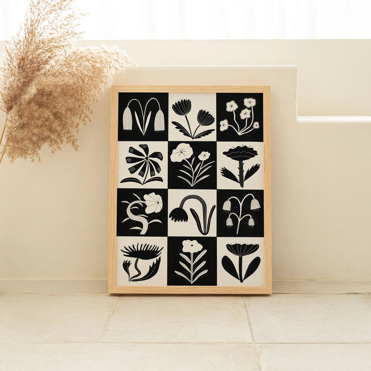 Black and White Flowers Art Print - A5