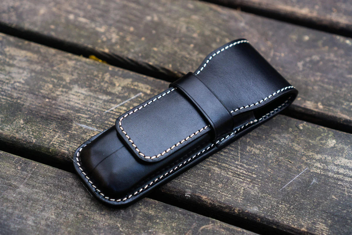 Leather Flap Pen Case / Black Two Pens · Galen Leather Co.