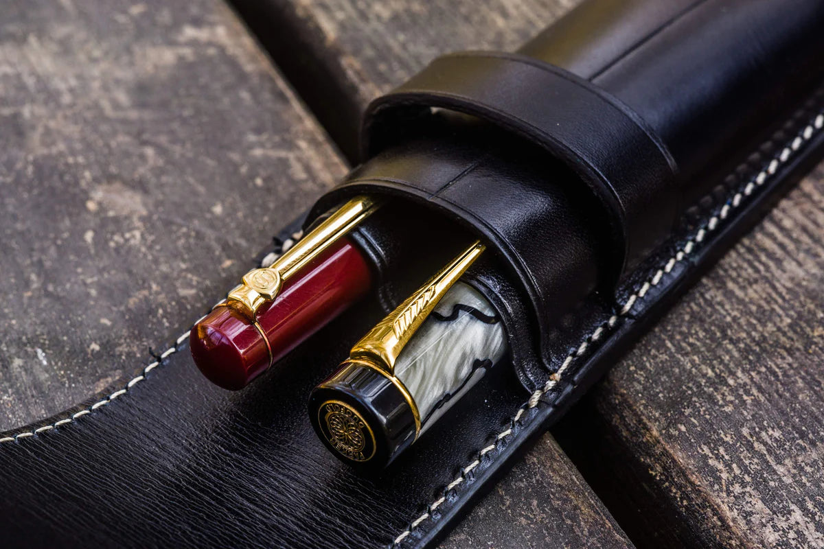 Leather Flap Pen Case / Black Two Pens · Galen Leather Co.