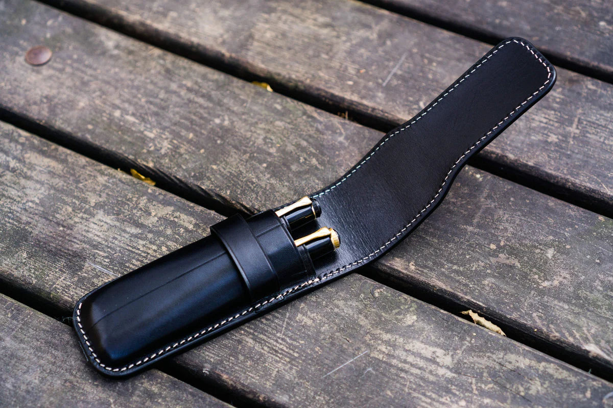 Leather Flap Pen Case / Black Two Pens · Galen Leather Co.