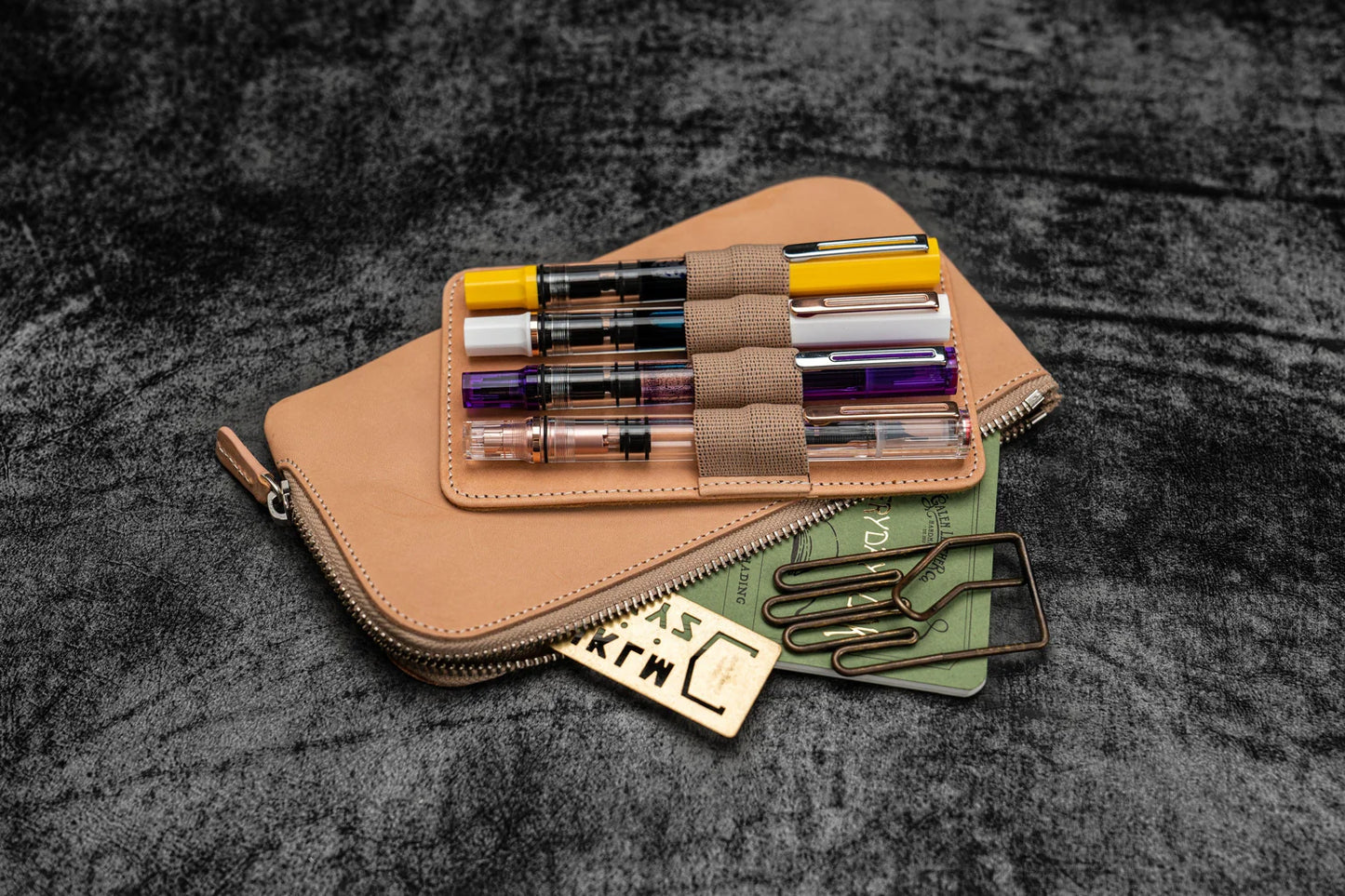 Leather Zippered Pen Pouch / Un-dyed 4 Slots · Galen Leather Co.
