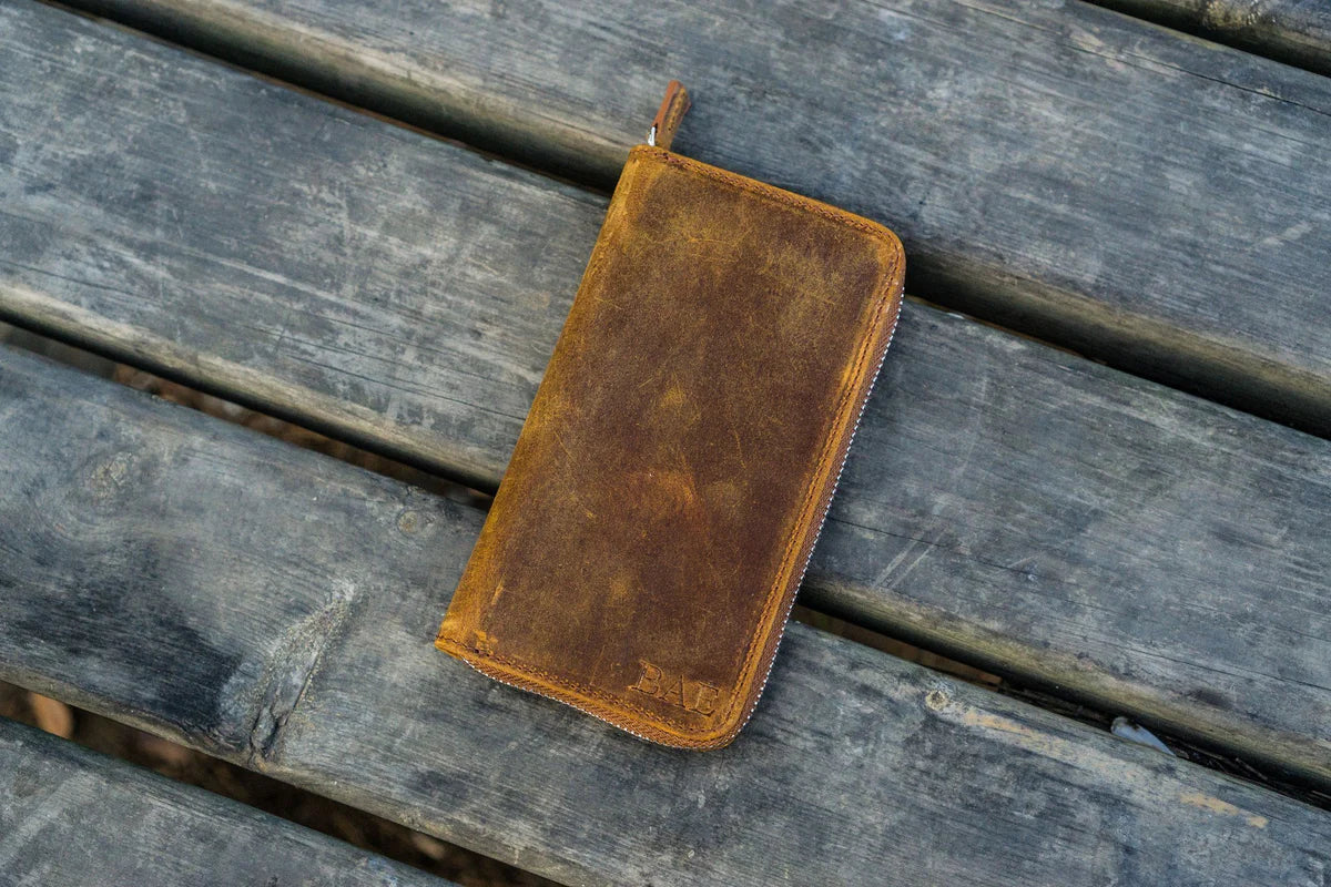 Leather Zippered Pen Case / Brown 3 Slots · Galen Leather Co.