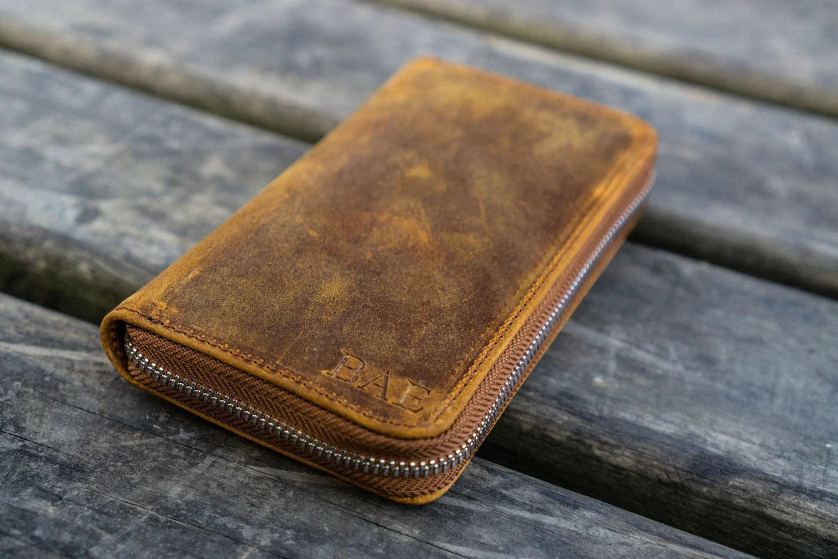Leather Zippered Pen Case / Brown 3 Slots · Galen Leather Co.