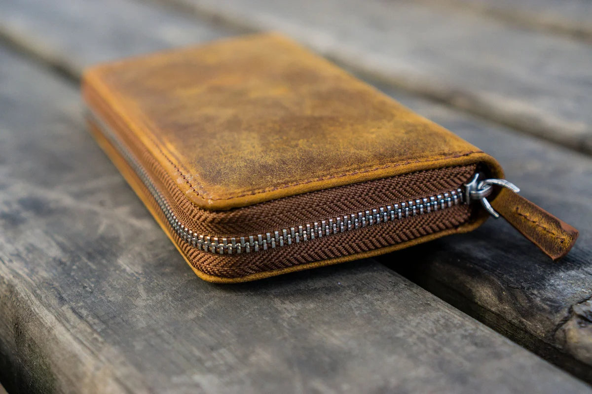 Leather Zippered Pen Case / Brown 3 Slots · Galen Leather Co.