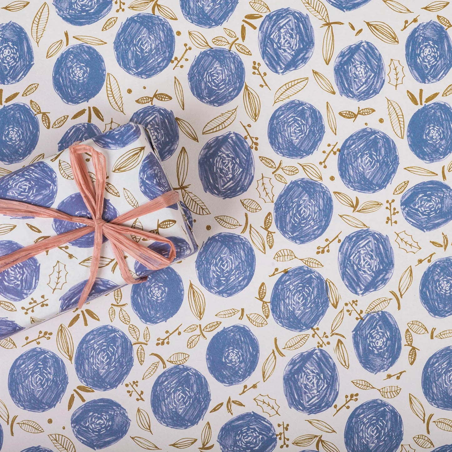 Blue and Yellow Ocher Flower Pattern Wrapping Paper · Regaro Papiro